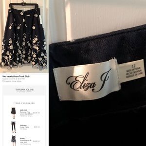 Eliza J - Navy Embroidered A-Line Skirt